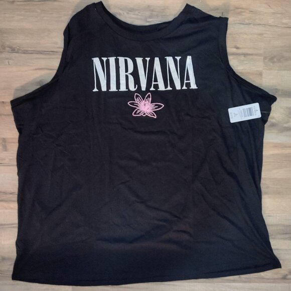 NWT Torrid Size 3 3x Nirvana Embroidered Black Roll Sleeve Muscle Tank Top - Picture 2 of 3